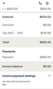 jobber invoice screen