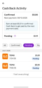 cashback activity