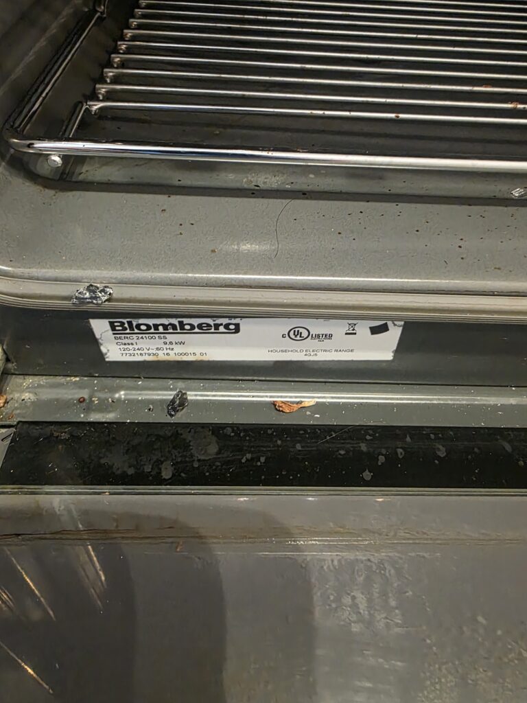 oven model number